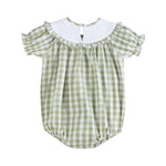 Sage Green Gingham Pumpkin Smocked Romper - Lil Cactus