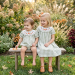 Sage Green Gingham Pumpkin Smocked Romper - Lil Cactus