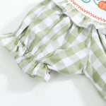 Sage Green Gingham Pumpkin Smocked Romper - Lil Cactus