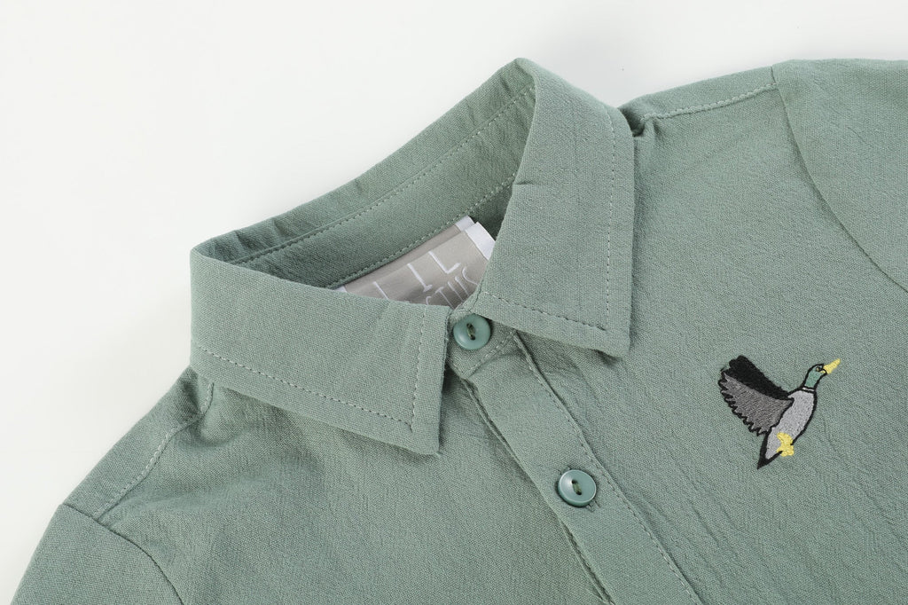 Sage Green Mallard Boys Dress Shirt - Lil Cactus