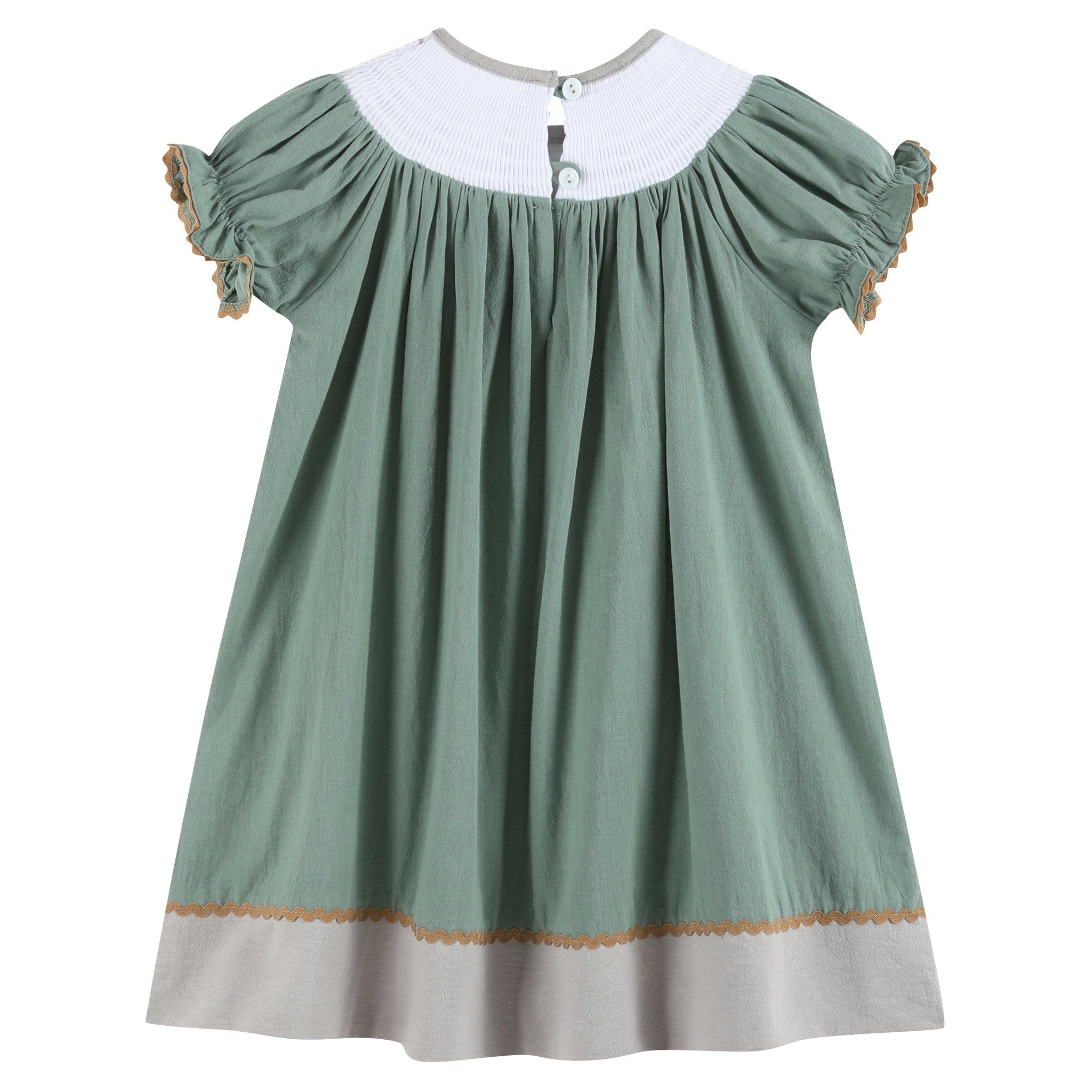 mallard green dress Sage Smocked Bishop Dress Codes Women Wear Inspired by Vietnamese royal fb-occasionwear Size:49