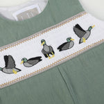 Sage Green Mallard Smocked Overalls - Lil Cactus