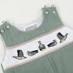 Sage Green Mallard Smocked Overalls - Lil Cactus