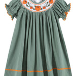 Sage Green Pumpkin Smocked Bishop Dress - Lil Cactus