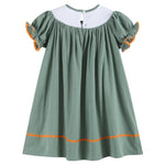 Sage Green Pumpkin Smocked Bishop Dress - Lil Cactus