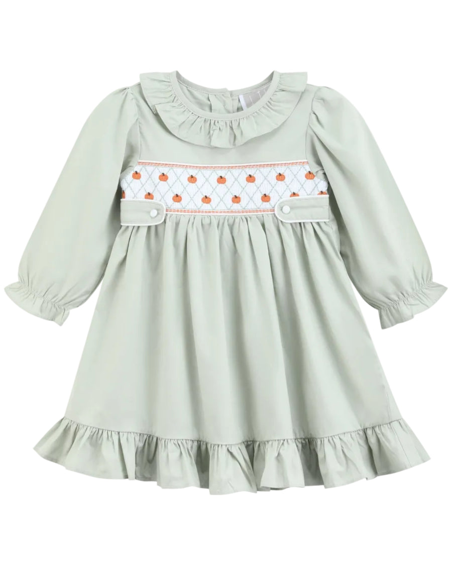 Sage Green Pumpkin Smocked Ruffle Dress - Lil Cactus