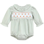 Sage Green Pumpkin Smocked Ruffle Romper - Lil Cactus