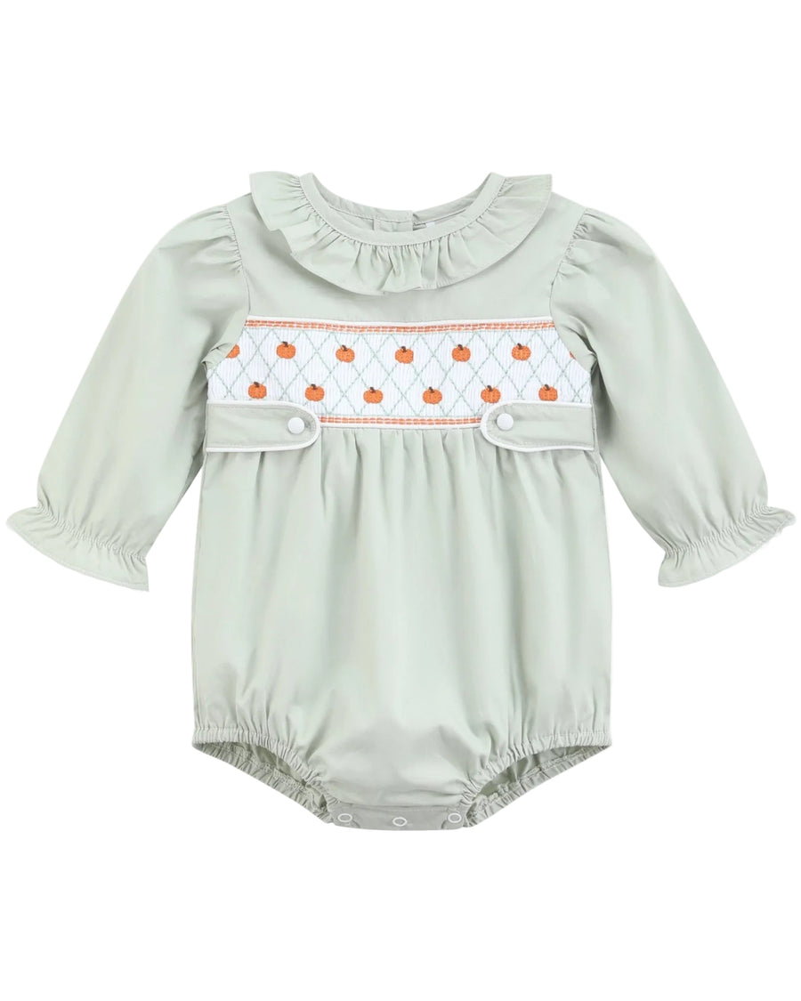 Sage Green Pumpkin Smocked Ruffle Romper - Lil Cactus