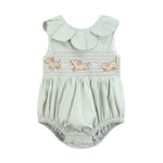 Sage Green Puppy Dog Petal Smocked Romper - Lil Cactus