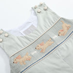 Sage Green Puppy Dog Smocked Longalls - Lil Cactus