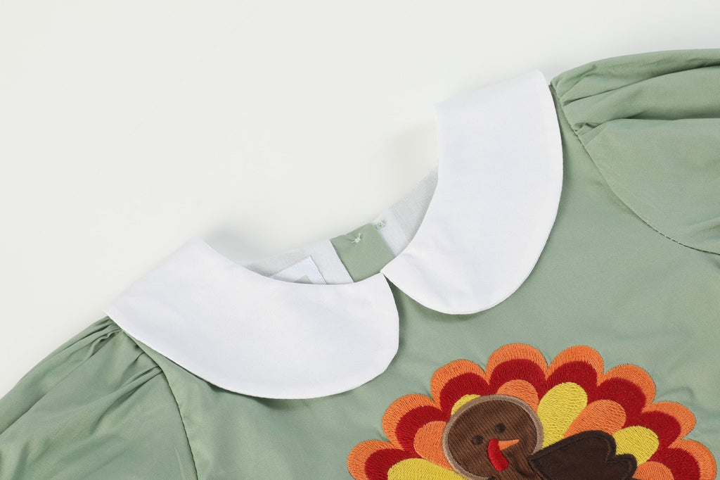 Sage Green Turkey Collared Dress - Lil Cactus