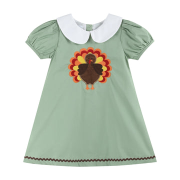 Sage Green Turkey Collared Dress - Lil Cactus