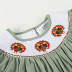 Sage Green Turkey Smocked Bishop Dress - Lil Cactus