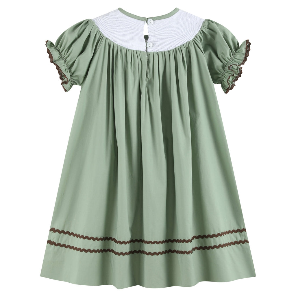 Sage Green Turkey Smocked Bishop Dress - Lil Cactus