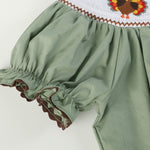Sage Green Turkey Smocked Bishop Dress - Lil Cactus