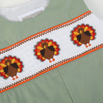 Sage Green Turkey Smocked Overalls - Lil Cactus