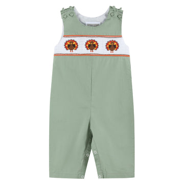 Sage Green Turkey Smocked Overalls - Lil Cactus