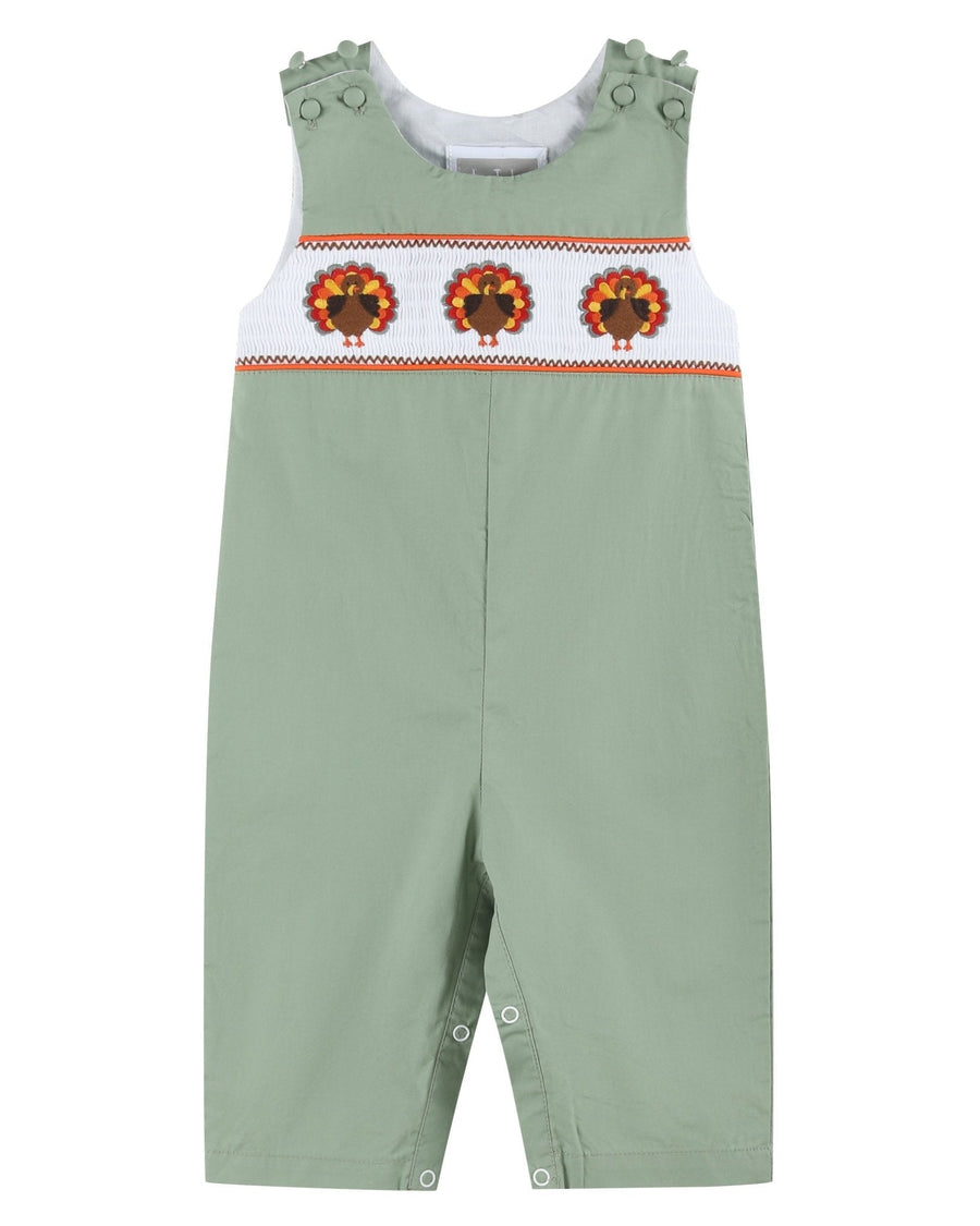 Sage Green Turkey Smocked Overalls - Lil Cactus