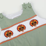 Sage Green Turkey Smocked Overalls - Lil Cactus