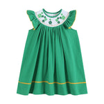 St. Patrick's Day Shamrock Green Smocked Bishop Dress - Lil Cactus