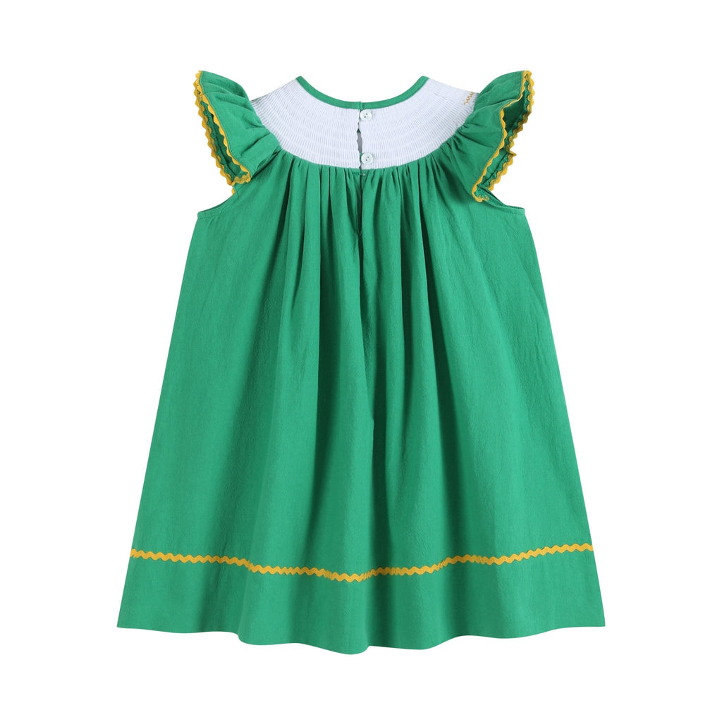 St. Patrick's Day Shamrock Green Smocked Bishop Dress - Lil Cactus