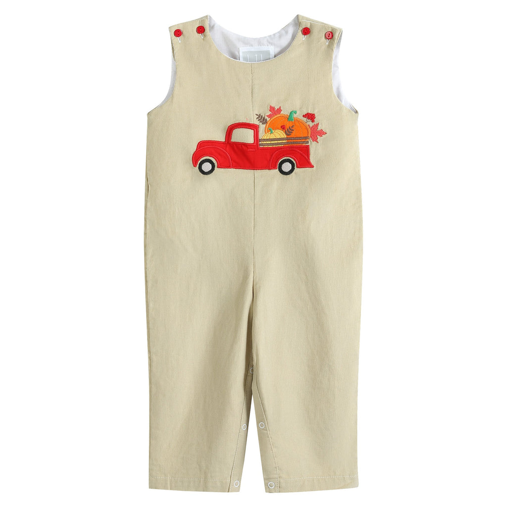 Tan Pumpkin Truck Overalls - Lil Cactus