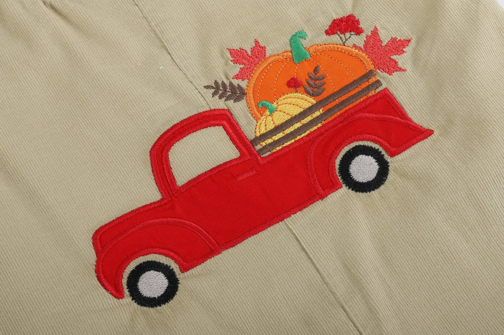 Tan Pumpkin Truck Overalls - Lil Cactus
