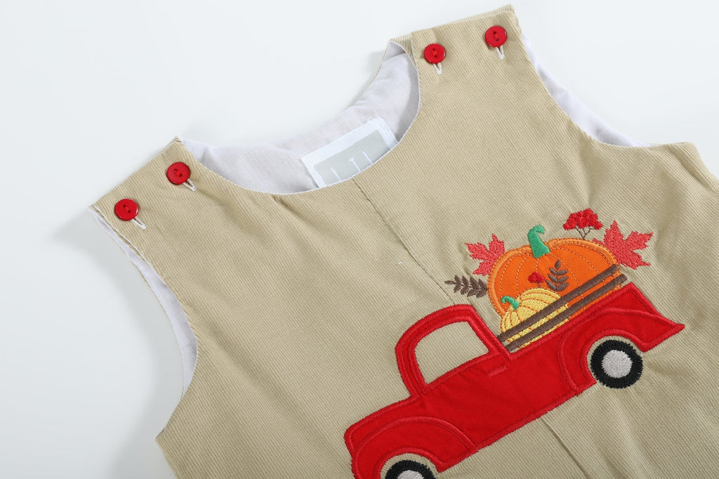 Tan Pumpkin Truck Overalls - Lil Cactus