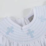 White and Blue Holy Smocked Bishop Dress - Lil Cactus