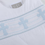 White and Blue Holy Smocked Overalls - Lil Cactus