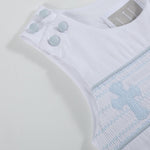 White and Blue Holy Smocked Overalls - Lil Cactus