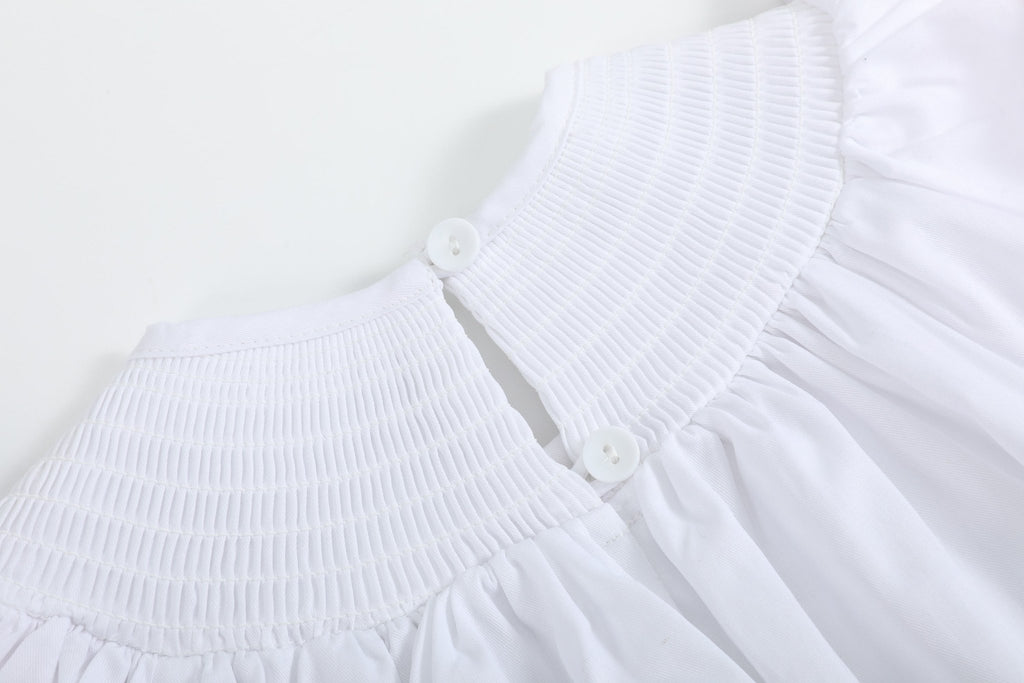 White and Pink Bows Smocked Bishop Dress - Lil Cactus