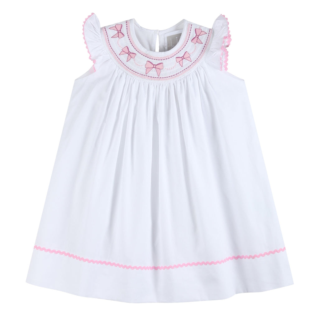 White and Pink Bows Smocked Bishop Dress - Lil Cactus