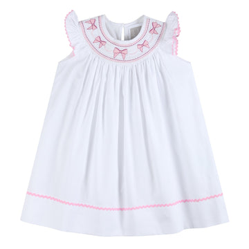 White and Pink Bows Smocked Bishop Dress - Lil Cactus