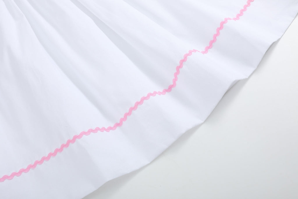 White and Pink Bows Smocked Bishop Dress - Lil Cactus