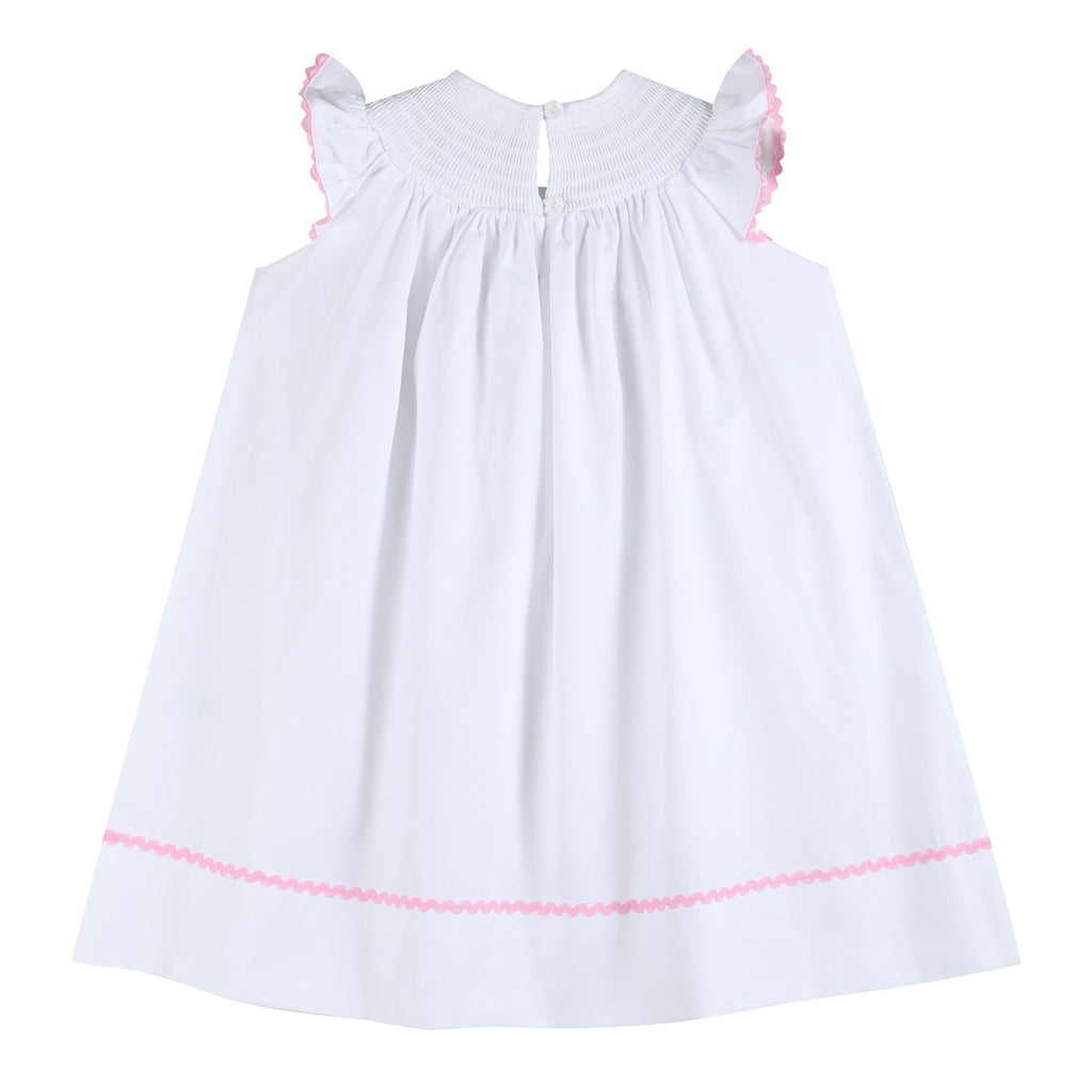 White and Pink Bows Smocked Bishop Dress - Lil Cactus