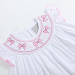 White and Pink Bows Smocked Bishop Dress - Lil Cactus