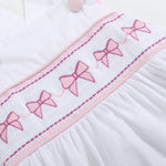 White and Pink Bows Smocked Ruffle Romper - Lil Cactus
