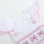 White and Pink Bows Smocked Ruffle Romper - Lil Cactus