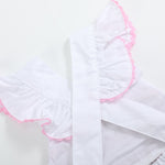White and Pink Bows Smocked Ruffle Romper - Lil Cactus
