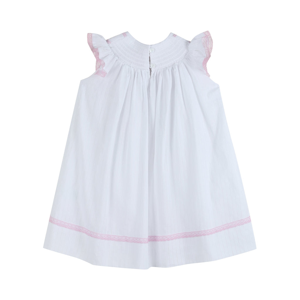 White and Pink Cross Smocked Bishop Dress - Lil Cactus