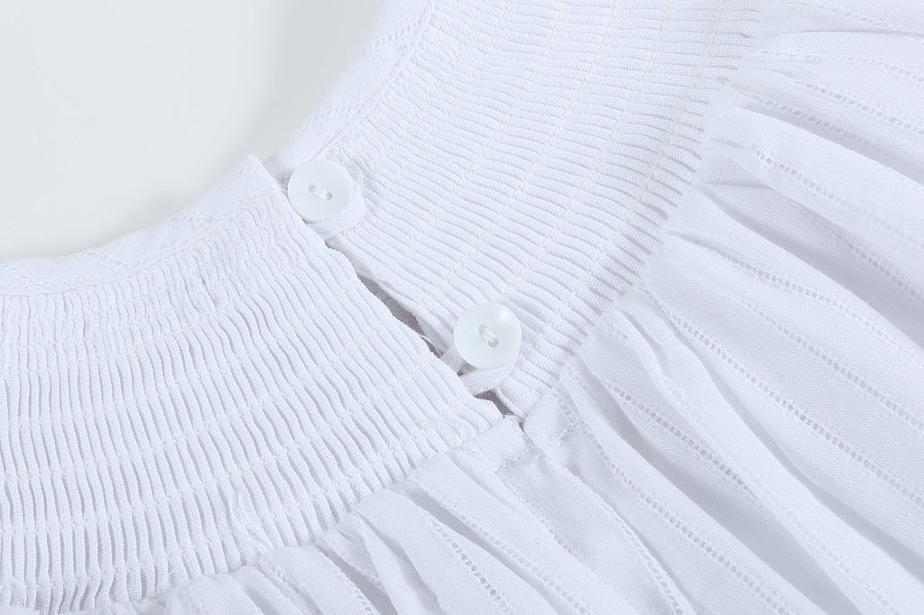 White and Pink Cross Smocked Bishop Dress - Lil Cactus