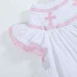 White and Pink Cross Smocked Bishop Dress - Lil Cactus