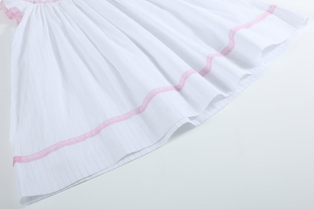 White and Pink Cross Smocked Bishop Dress - Lil Cactus