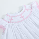 White and Pink Cross Smocked Bishop Dress - Lil Cactus