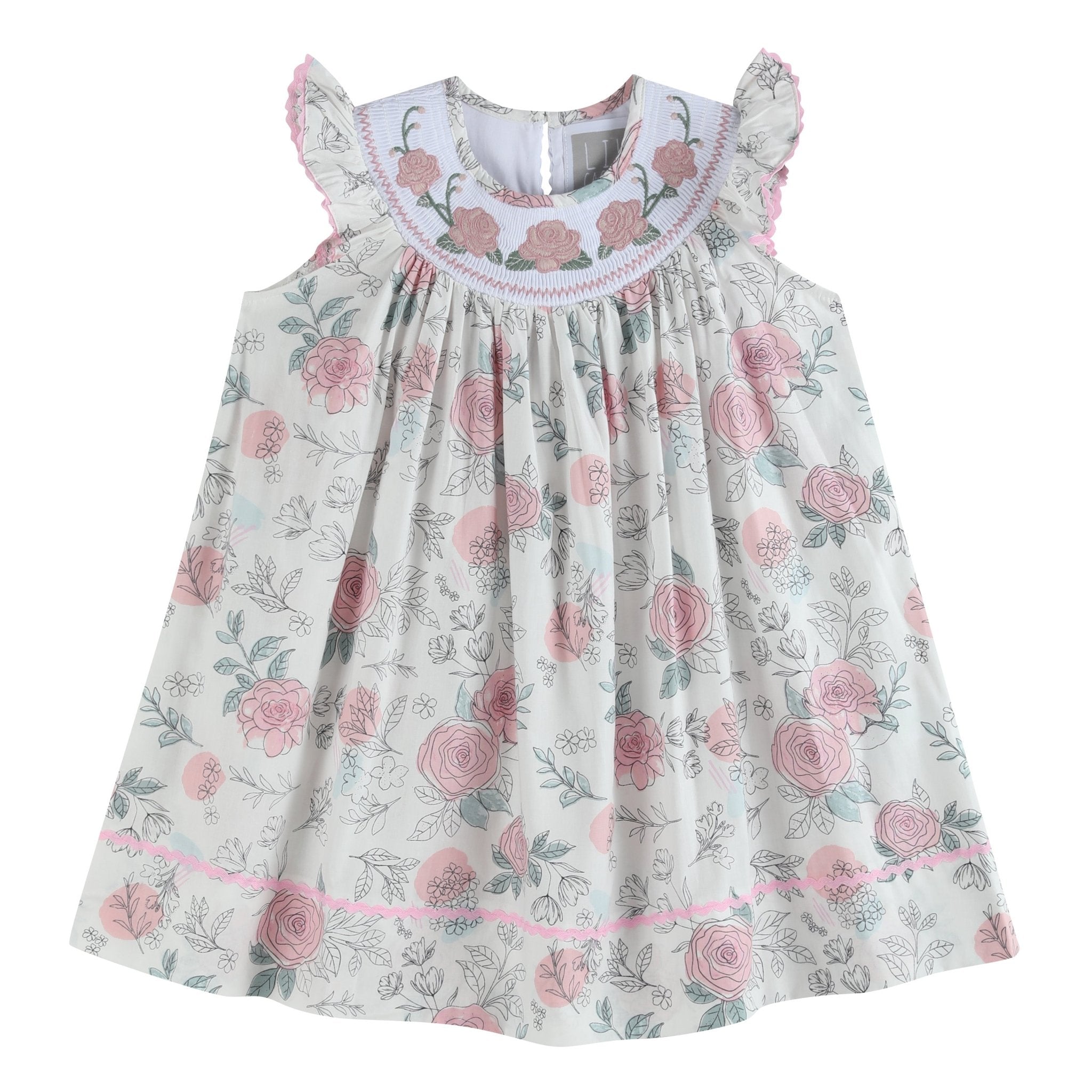 Lil Cactus Baby Dress White and Pink Floral Smocked Bishop Dress - 6Y, Summer Outfit, Cotton Lil Cactus Baby Dress White and Pink Floral Smocked Bishop Dress - 6Y, Summer Outfit, Cotton