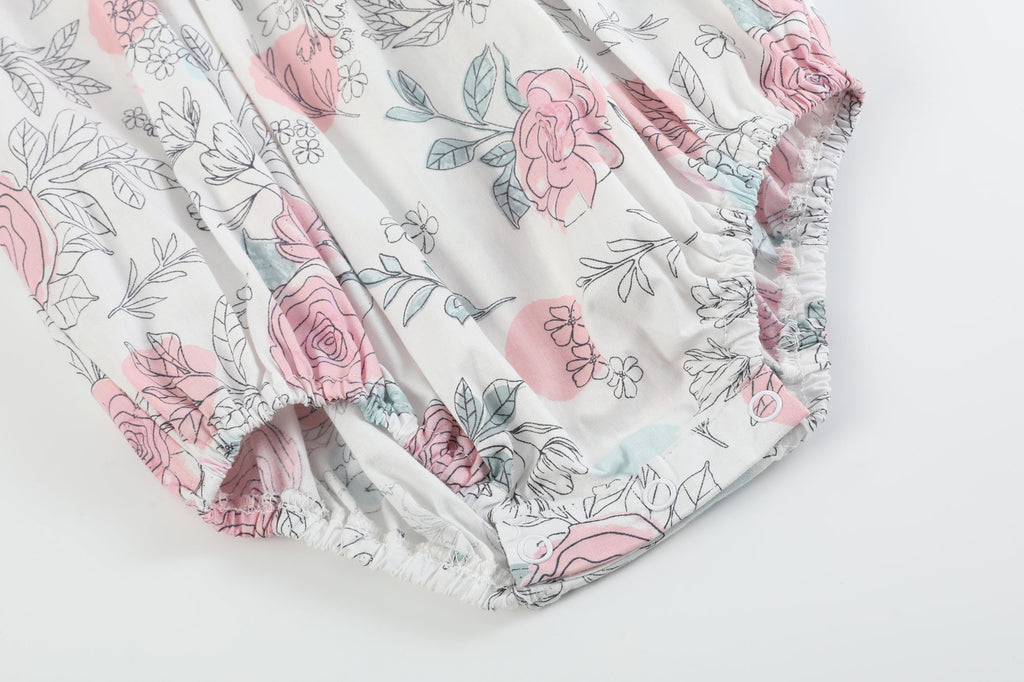 White and Pink Floral Smocked Flutter Romper - Lil Cactus