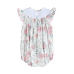 White and Pink Floral Smocked Flutter Romper - Lil Cactus