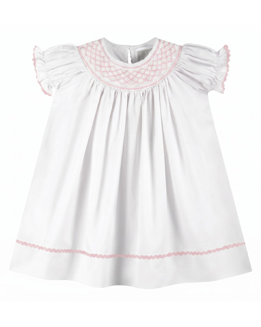 White and Pink Smocked Bishop Dress - Lil Cactus