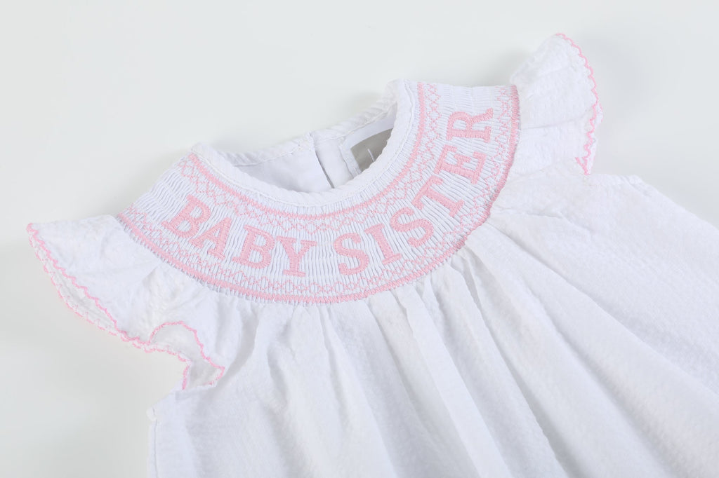 White Baby Sister Smocked Dress and Bloomer Set - Lil Cactus